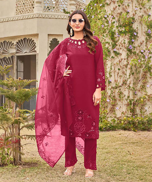 Pink Silk Partywear Suit